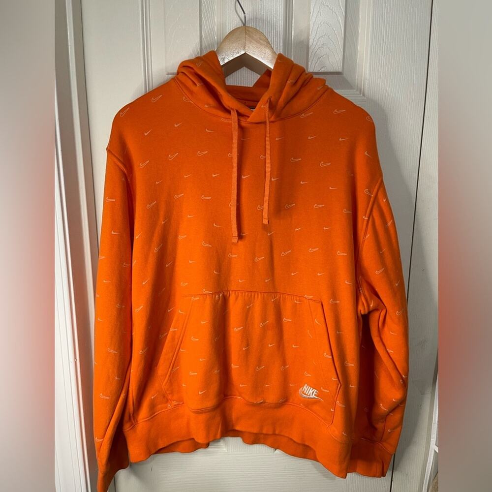 Nike Orange Men's All over swoosh print hoodie size Large